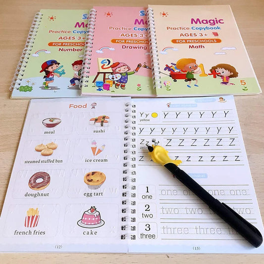 Magic Practice Copybook (4 BOOKS,1 PEN,1 GRIP,10 REFILL) Pack of 1